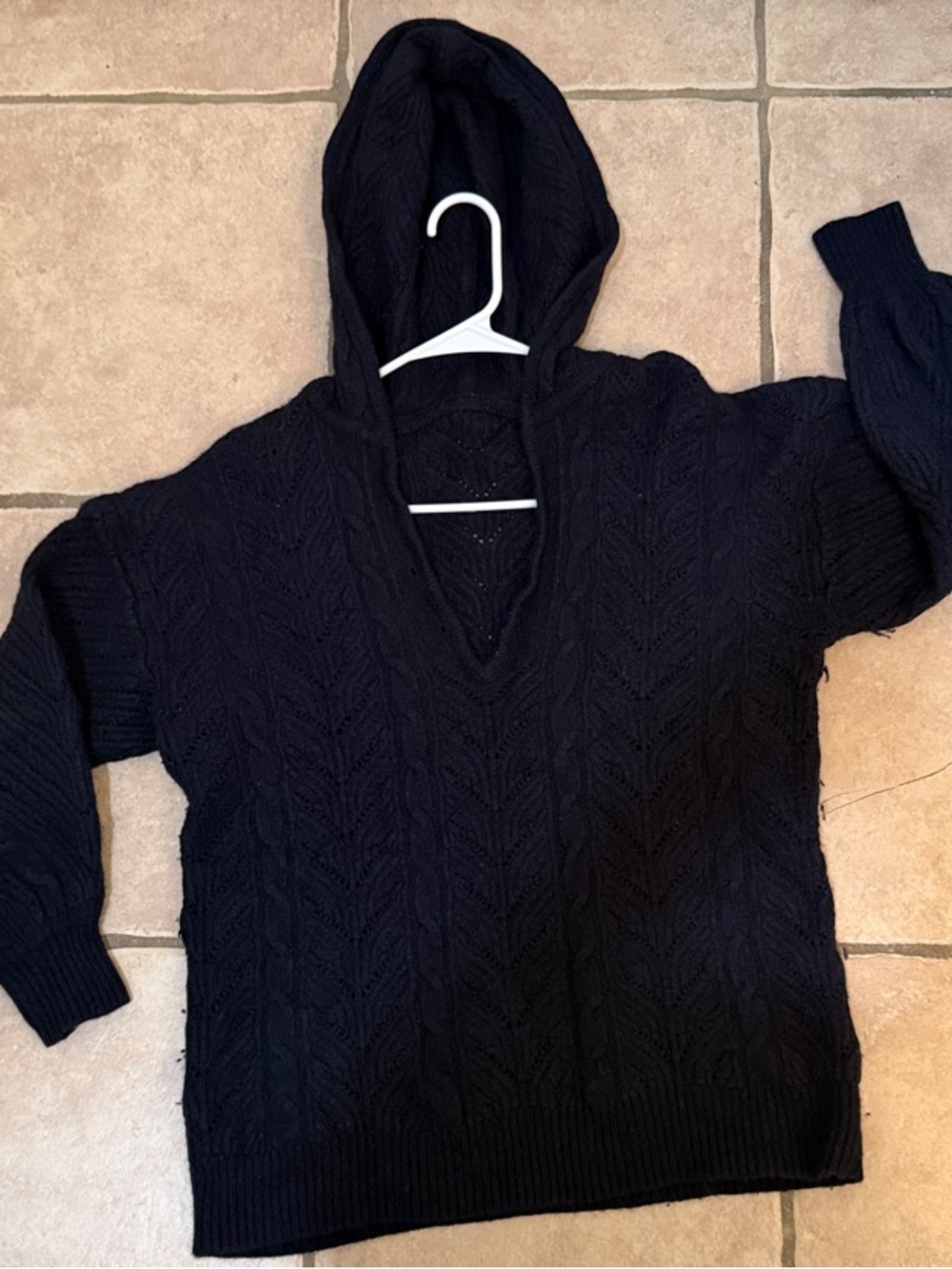 Joie Wool Cashmere Women's Navy Hooded Cable Knit Sweater Size M